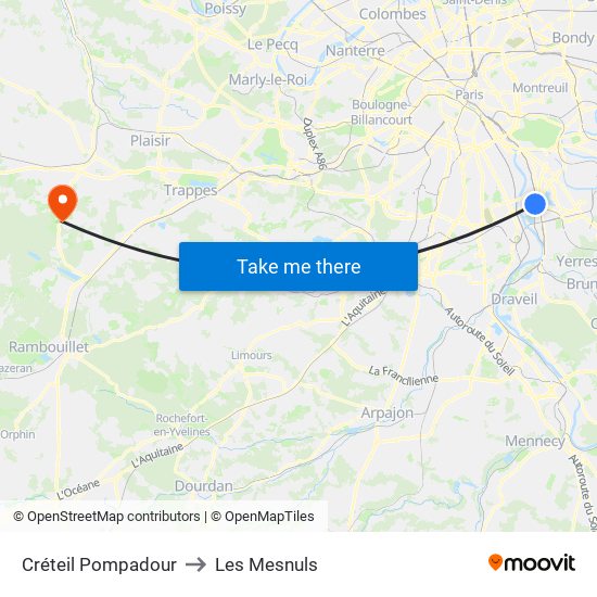 Créteil Pompadour to Les Mesnuls map
