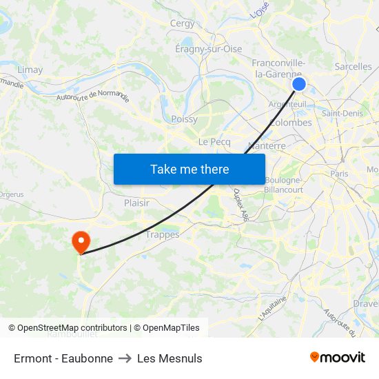 Ermont - Eaubonne to Les Mesnuls map