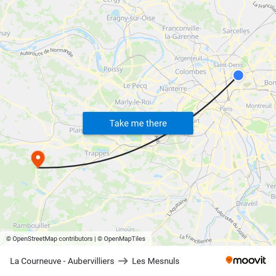La Courneuve - Aubervilliers to Les Mesnuls map