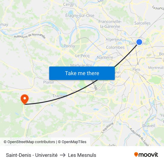Saint-Denis - Université to Les Mesnuls map