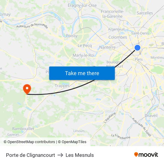 Porte de Clignancourt to Les Mesnuls map