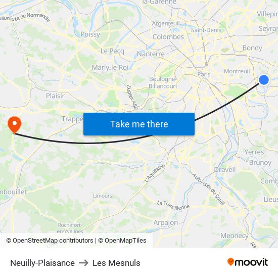 Neuilly-Plaisance to Les Mesnuls map