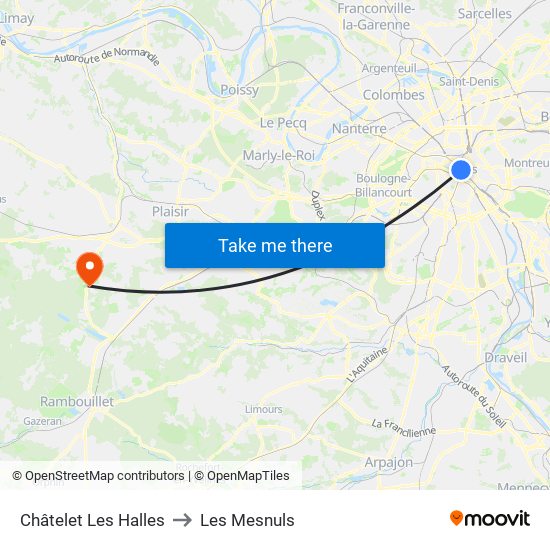 Châtelet Les Halles to Les Mesnuls map