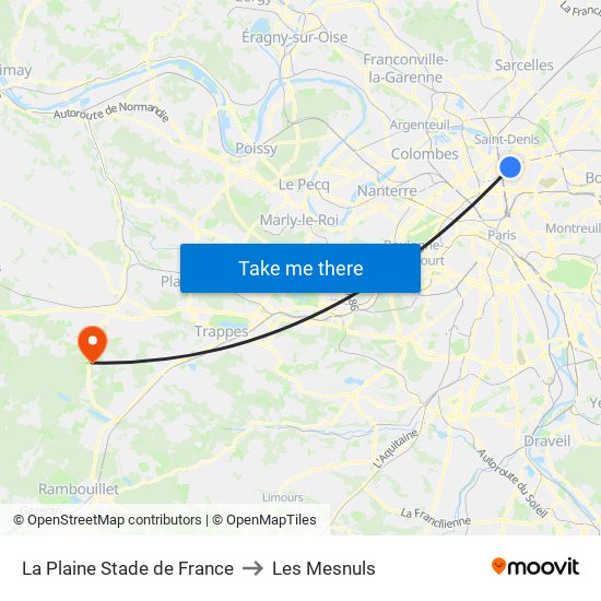 La Plaine Stade de France to Les Mesnuls map