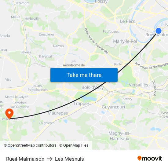Rueil-Malmaison to Les Mesnuls map