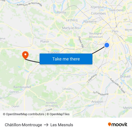 Châtillon-Montrouge to Les Mesnuls map