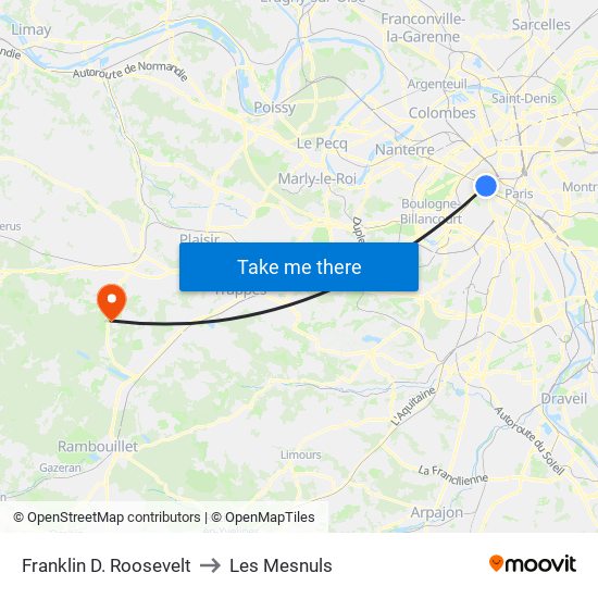 Franklin D. Roosevelt to Les Mesnuls map