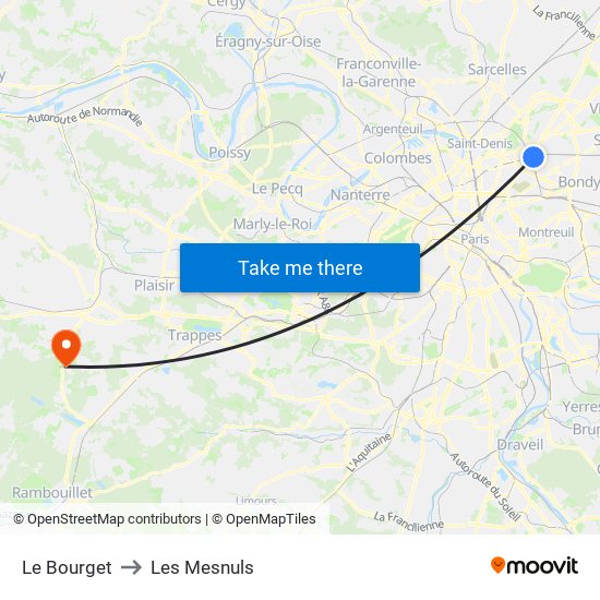 Le Bourget to Les Mesnuls map