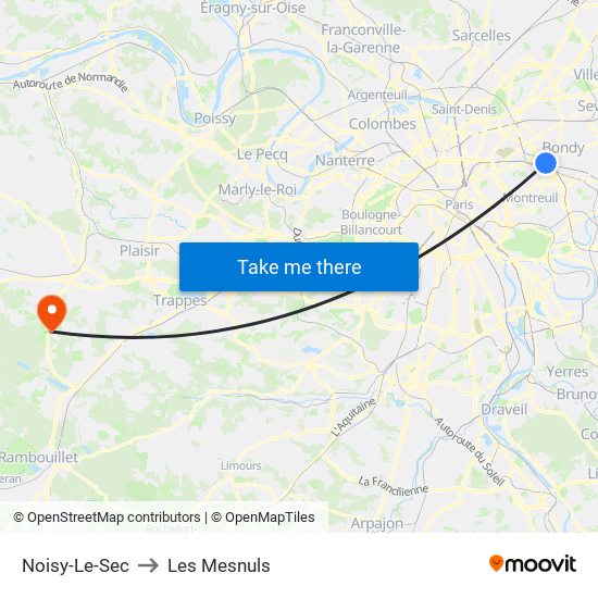 Noisy-Le-Sec to Les Mesnuls map