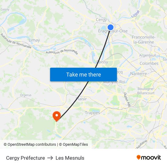Cergy Préfecture to Les Mesnuls map