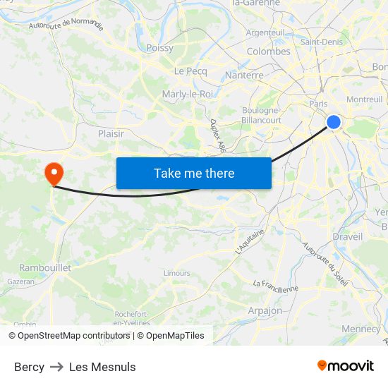 Bercy to Les Mesnuls map