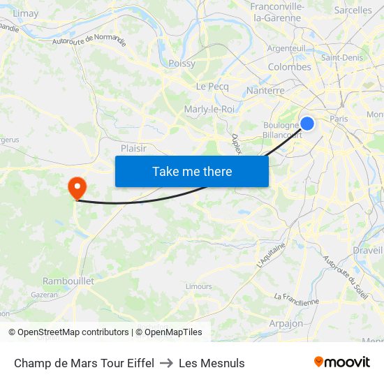 Champ de Mars Tour Eiffel to Les Mesnuls map