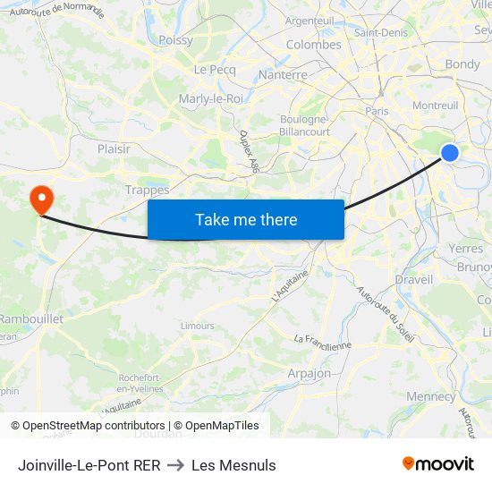 Joinville-Le-Pont RER to Les Mesnuls map