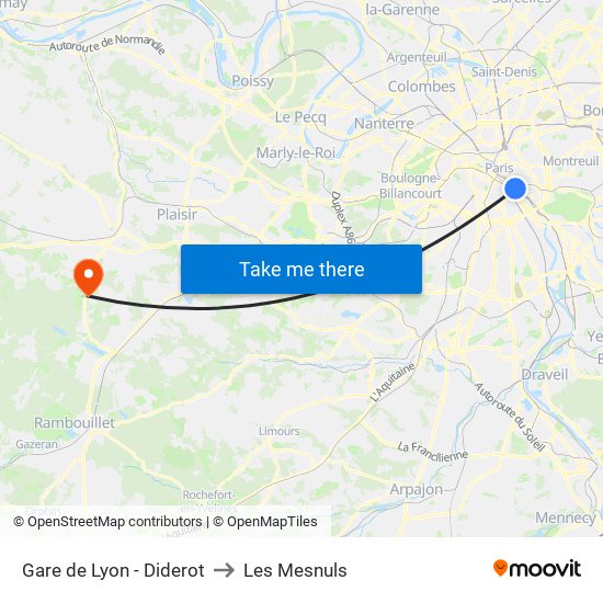 Gare de Lyon - Diderot to Les Mesnuls map