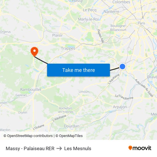Massy - Palaiseau RER to Les Mesnuls map
