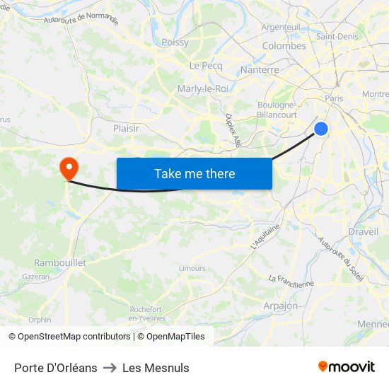 Porte D'Orléans to Les Mesnuls map