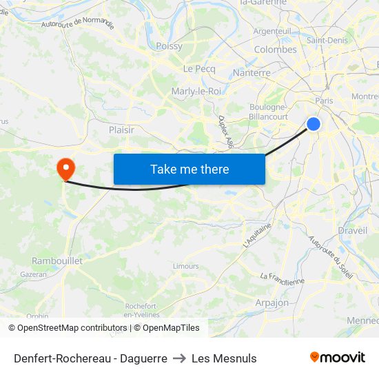 Denfert-Rochereau - Daguerre to Les Mesnuls map