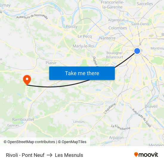 Rivoli - Pont Neuf to Les Mesnuls map