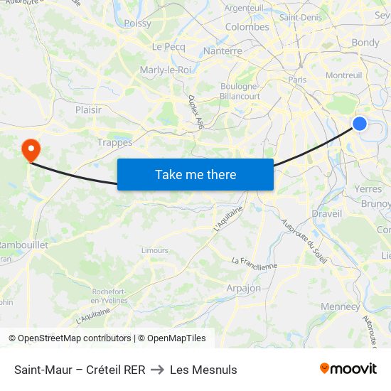 Saint-Maur – Créteil RER to Les Mesnuls map