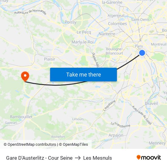 Gare D'Austerlitz - Cour Seine to Les Mesnuls map