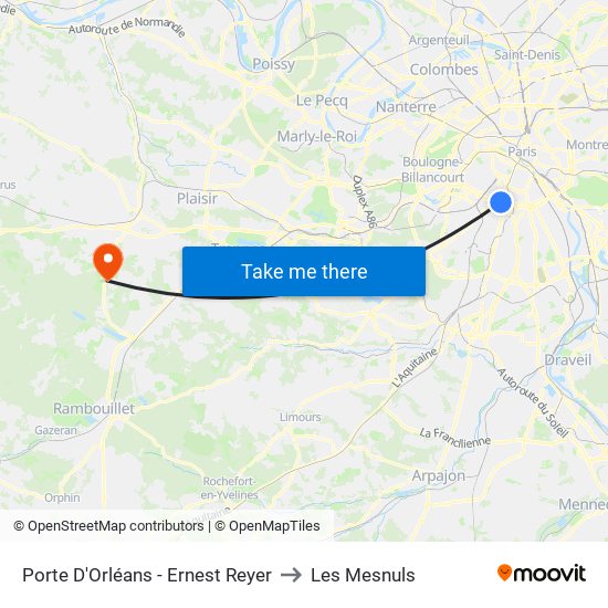 Porte D'Orléans - Ernest Reyer to Les Mesnuls map