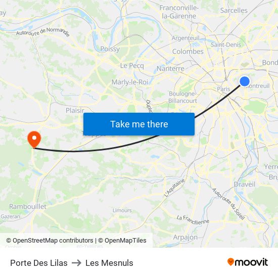 Porte Des Lilas to Les Mesnuls map
