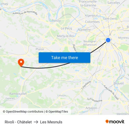 Rivoli - Châtelet to Les Mesnuls map