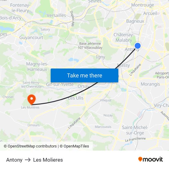 Antony to Les Molieres map
