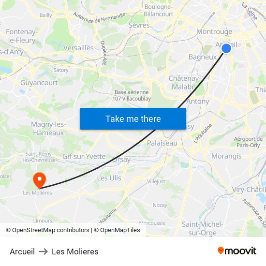 Arcueil to Les Molieres map