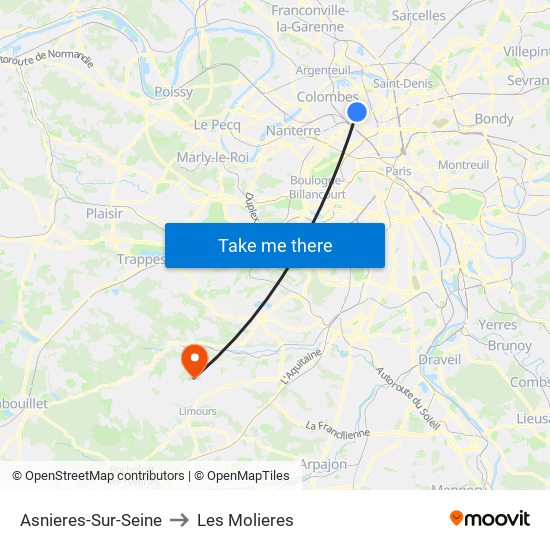 Asnieres-Sur-Seine to Les Molieres map