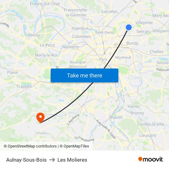 Aulnay-Sous-Bois to Les Molieres map