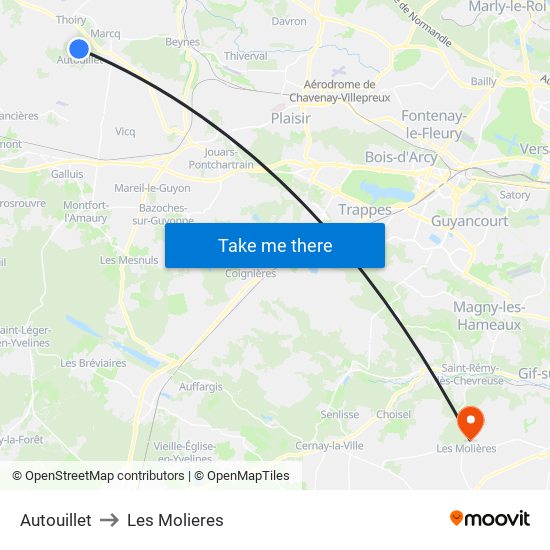 Autouillet to Les Molieres map