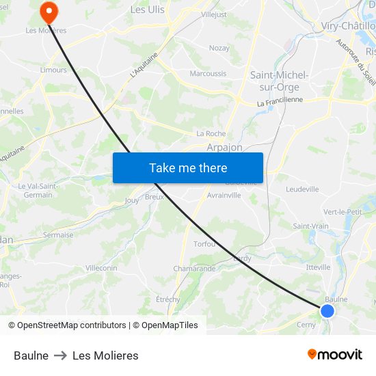 Baulne to Les Molieres map