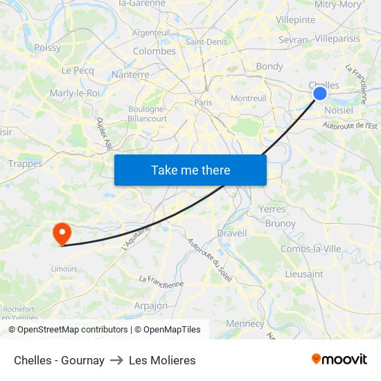 Chelles - Gournay to Les Molieres map