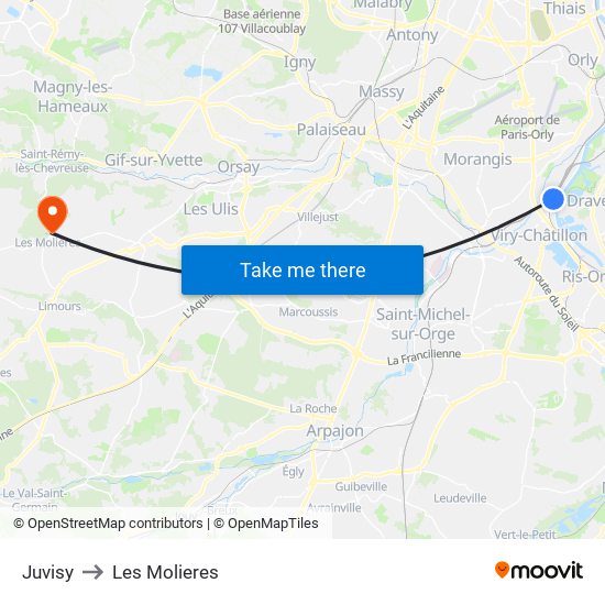 Juvisy to Les Molieres map