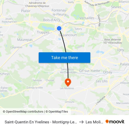 Saint-Quentin En Yvelines - Montigny-Le-Bretonneux to Les Molieres map