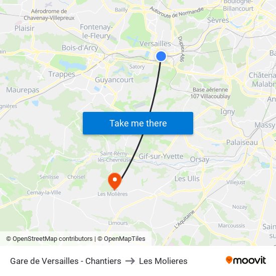 Gare de Versailles - Chantiers to Les Molieres map