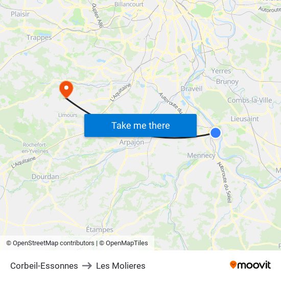 Corbeil-Essonnes to Les Molieres map