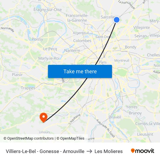 Villiers-Le-Bel - Gonesse - Arnouville to Les Molieres map
