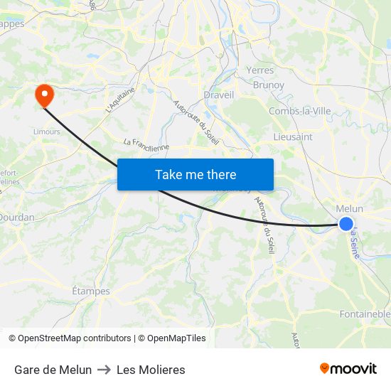 Gare de Melun to Les Molieres map
