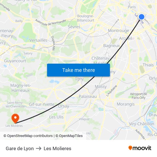 Gare de Lyon to Les Molieres map