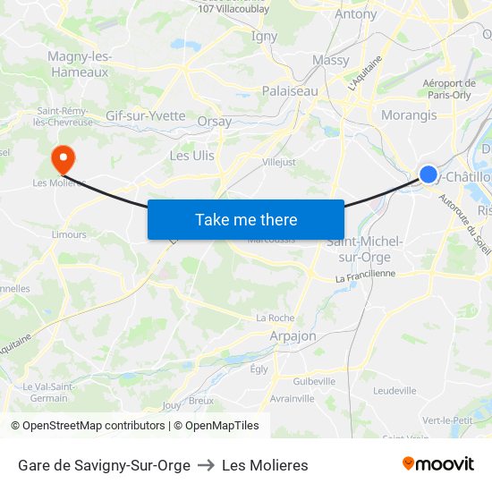 Gare de Savigny-Sur-Orge to Les Molieres map