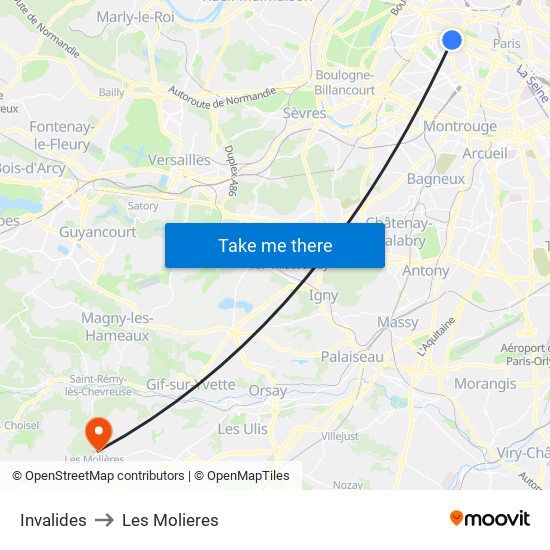 Invalides to Les Molieres map
