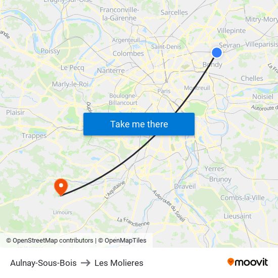 Aulnay-Sous-Bois to Les Molieres map