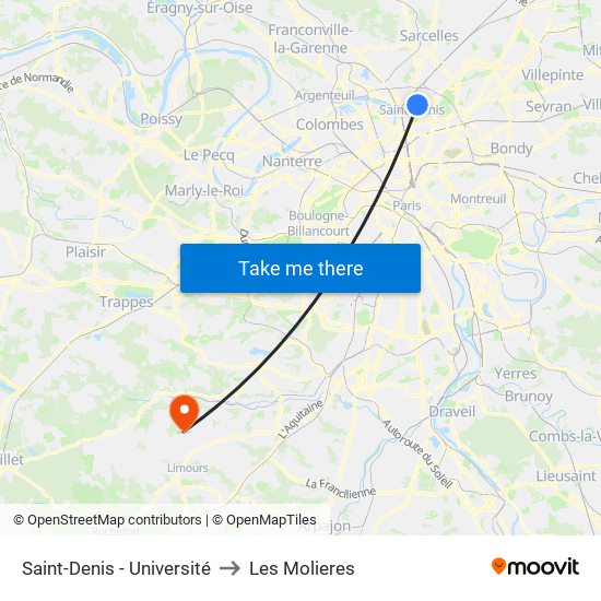 Saint-Denis - Université to Les Molieres map