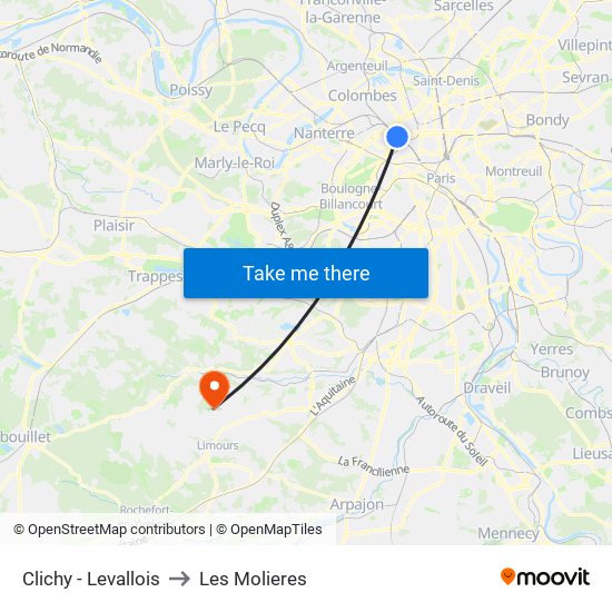 Clichy - Levallois to Les Molieres map