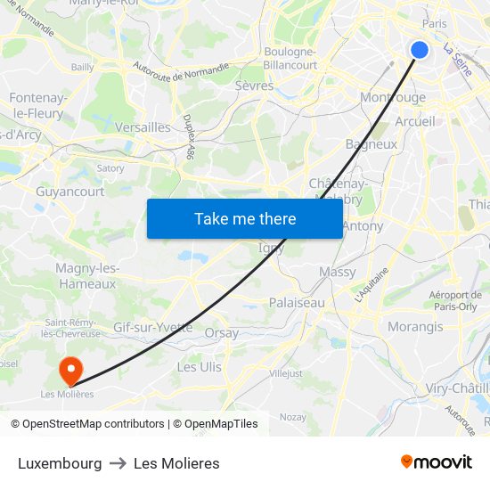 Luxembourg to Les Molieres map