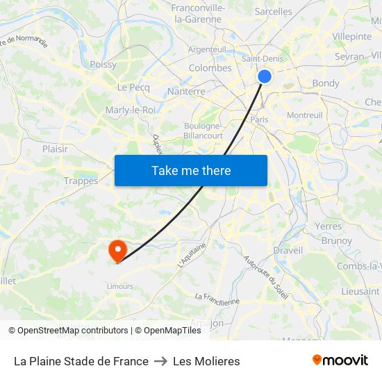 La Plaine Stade de France to Les Molieres map