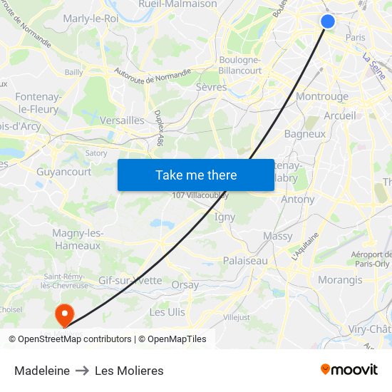 Madeleine to Les Molieres map