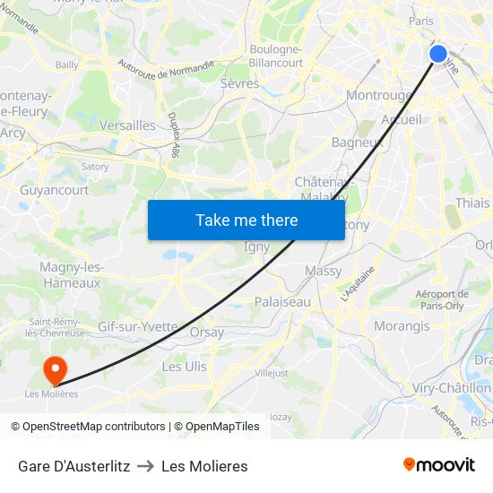 Gare D'Austerlitz to Les Molieres map